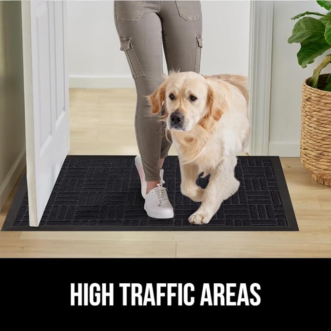 GORILLA GRIP 100% Waterproof All-Season WeatherMax Doormat, 23x35, Durable Natural Rubber, Stain and Fade Resistant, Low Profile, Indoor Outdoor Door Mats, Easy Clean Patio Entrance Mat, Midnight Maze