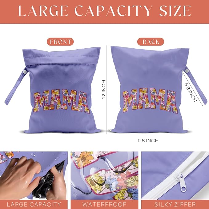 Gifts for New Mom, Mama New Mom Gifts 4 Pack Cute Wet Bag Waterproof Reusable Wet Dry Bag for Swimsuit Clothes Diaper Travel Beach Pool Toiletries Cruises Birthday Camping Postpartum Christmas