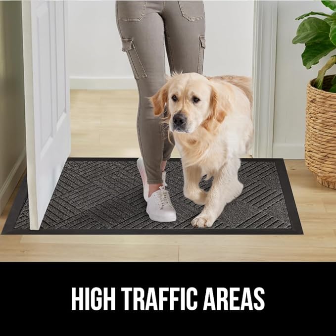 GORILLA GRIP 100% Waterproof All-Season WeatherMax Doormat, 23x35, Durable Natural Rubber, Stain and Fade Resistant, Low Profile, Indoor Outdoor Door Mats, Easy Clean Patio Entrance Mat, Gray Diamond