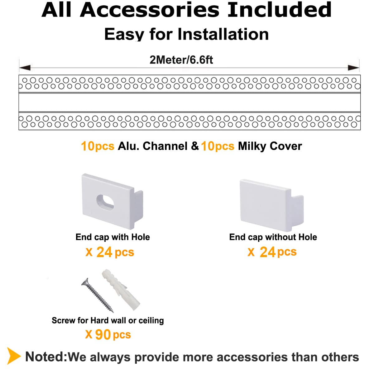 Hunhun 10-Pack 6.6Ft Drywall Led Aluminum Channel System With Milky Cover - White, Double-Edge, Includes End Caps & Mounting Clips