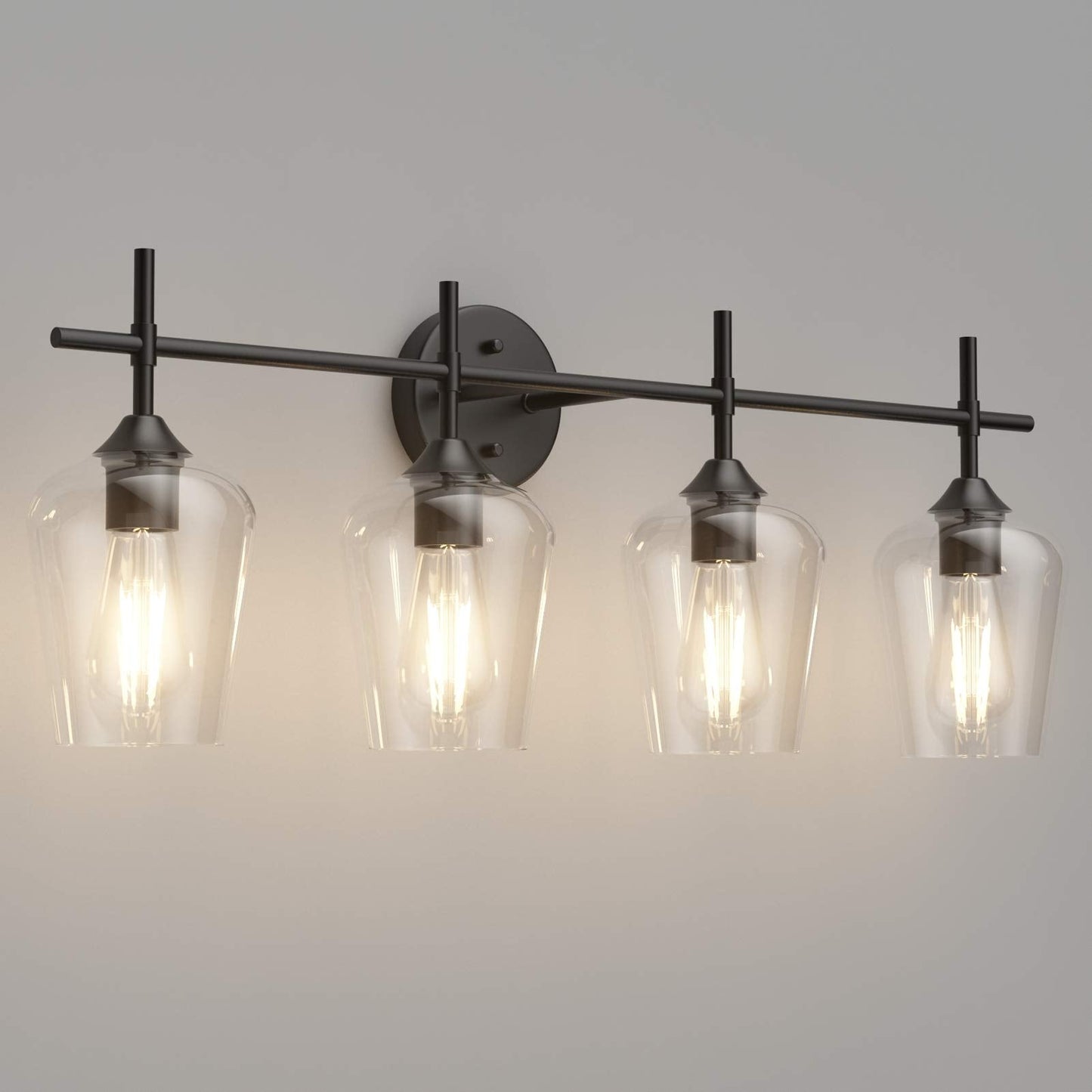 Ralbay 4-Light Vintage Bathroom Vanity Lighting, Industrial Matte Black Finish, Clear Glass Sconce, Model 2031, Farmhouse Style