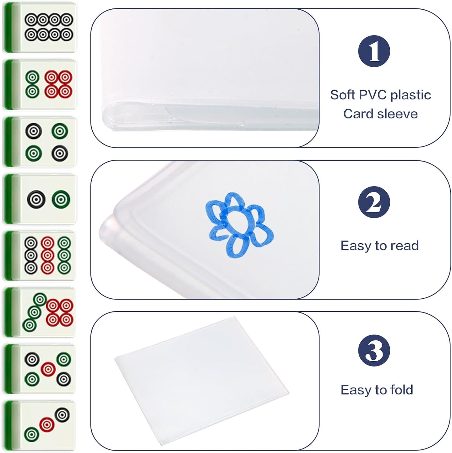 Frosted PVC Mahjong Card Sleeves - Waterproof Protectors for Mahjong Cards 2025, Soft Durable Cover fits 6.3x4.8 inch scorecard, Perfect for Mahjong Tile Set Gifts (Large-4)