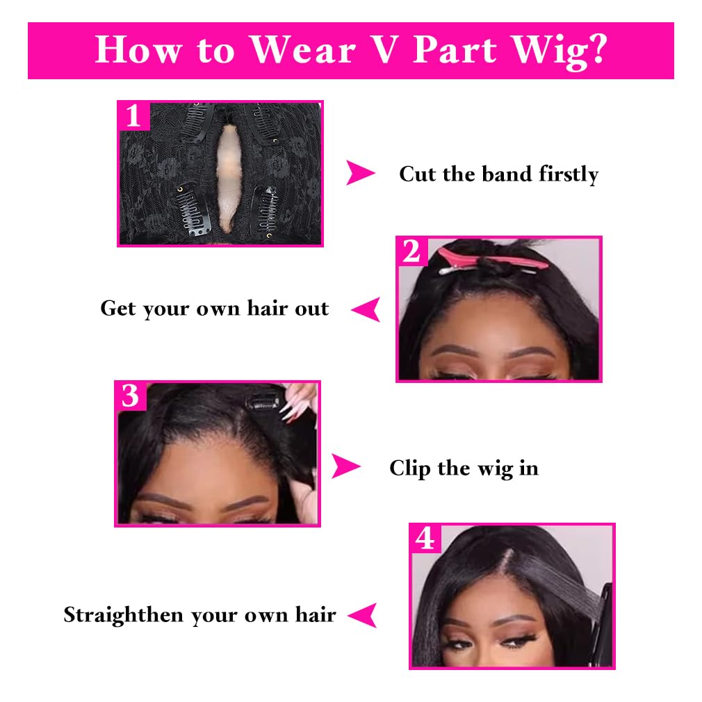 Aolvoblees V Part Wigs Human Hair Straight Minimal/No Leave Out Upgrade U Part Wig for Black Women V Shape 200% Density No Lace