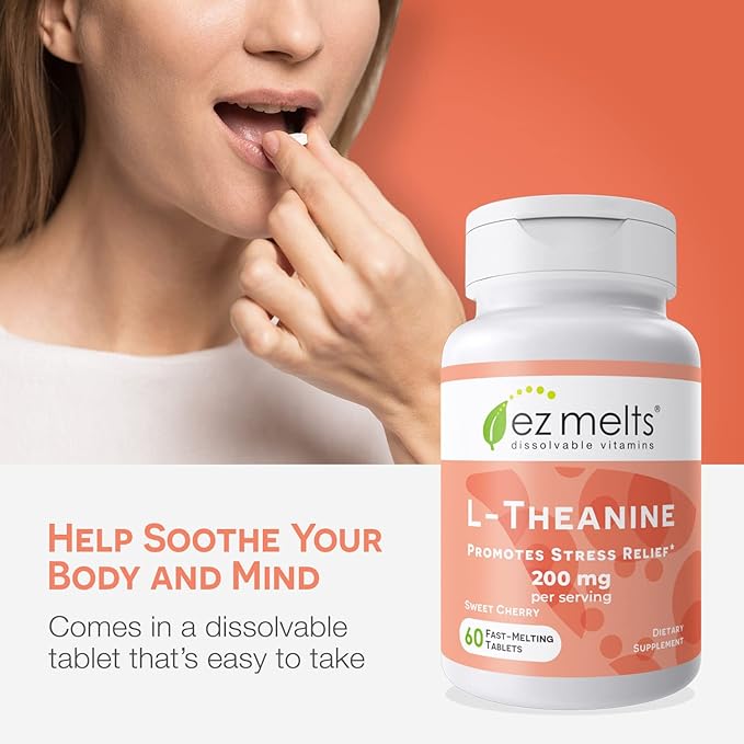 EZ Melts Dissolvable L-Theanine 200 mg, Sugar-Free, 1-Month Supply