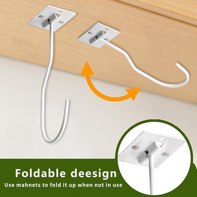 Self-Adhesive Banana Hooks, Foldable Magnetic Hanger Under Cabinet, Sturdy Metal Banana Holder for Kitchen, Space-Saving Design to Keep Bananas Fresh 3 Pieces White