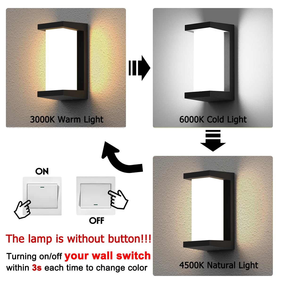 Sytmhoe Modern Outdoor Wall Light, 24W LED, 3 Color Options, Matte Black, IP65 Waterproof, Concave Design