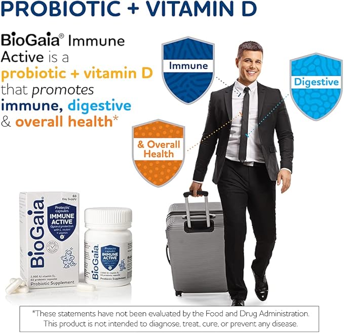 BioGaia Protectis Immune Active Probiotic | Probiotic + Vitamin D | Supports Immune, Digestive and Overall Health | Probiotics for Men & Women | Capsules | 60 Day Supply