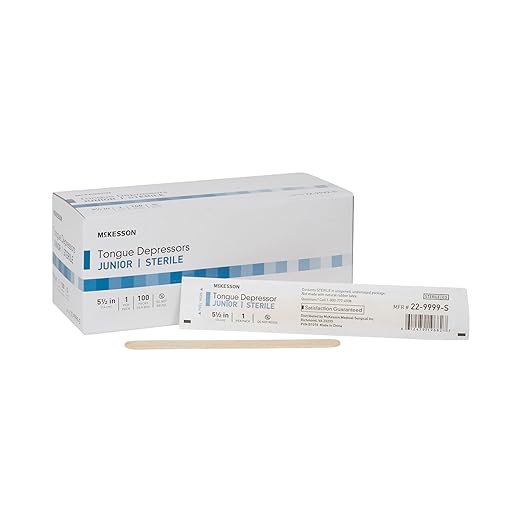 McKesson Tongue Depressors [1000 Count] Junior Size, Sterile, Individually Wrapped, Wood, Unflavored, Splinter-Free, 5.5 in - Use for Medical, Arts, Crafts, Spa - 100 Count, Pack of 10