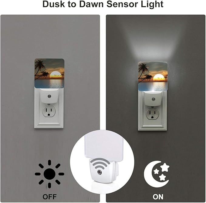 Led Night Light, Sunset Palm Decorative Plug in Nightlights,with Smart Auto Dusk to Dawn Night Light for Bedroom, Kitchen, Nursery, Bathroom