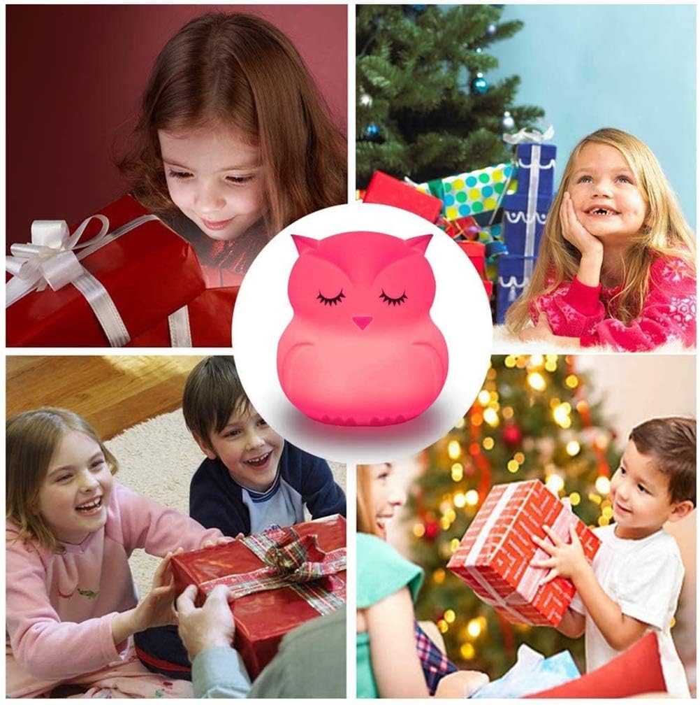 Tekemai Big Size Owl Night Light for Kids, Silicone Bedside Lamp, Multicolor, Remote Control, Adjustable Brightness, White, Model TC859-8