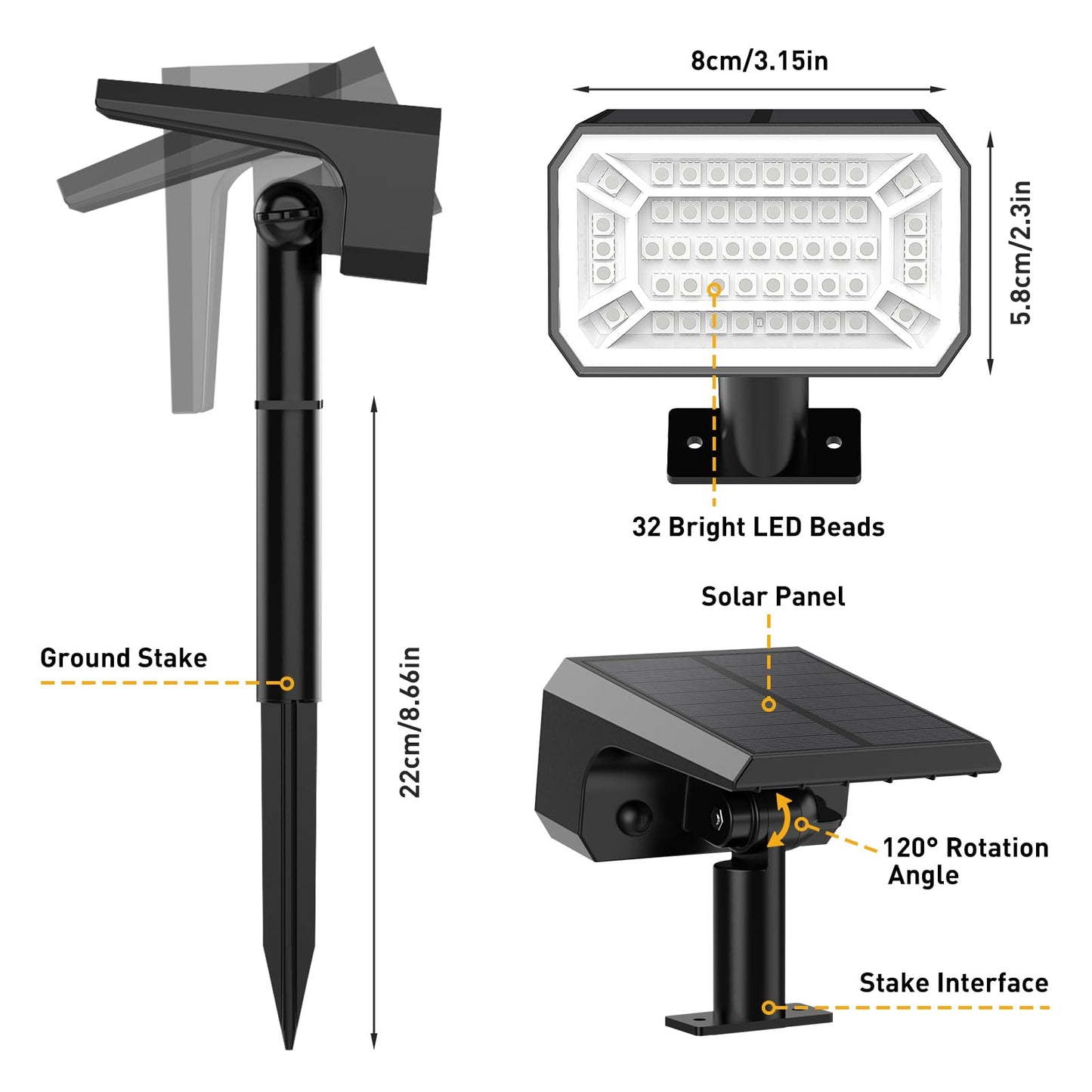 NACINIC Solar Color Changing Spot Lights Outdoor Waterproof IP65, [8 Pack/32 LED/7 Modes] 2-in-1 Landscape Spotlights, Auto On/Off High Lumens Solar Spot Lights for Outside Yard Garden Pathway Walkway