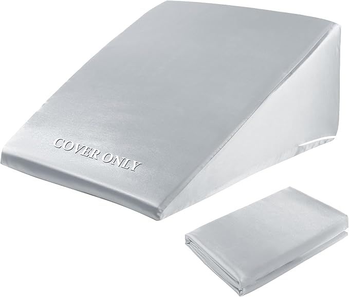 HOMBYS Satin Bed Wedge Pillow Cover Silky & Smooth Wedge Pillowcase 1 Pack 24x24x12, Soft & Breathable, Removable & Machine Washable-Zipper Design (Pillow Not Include), Light Grey