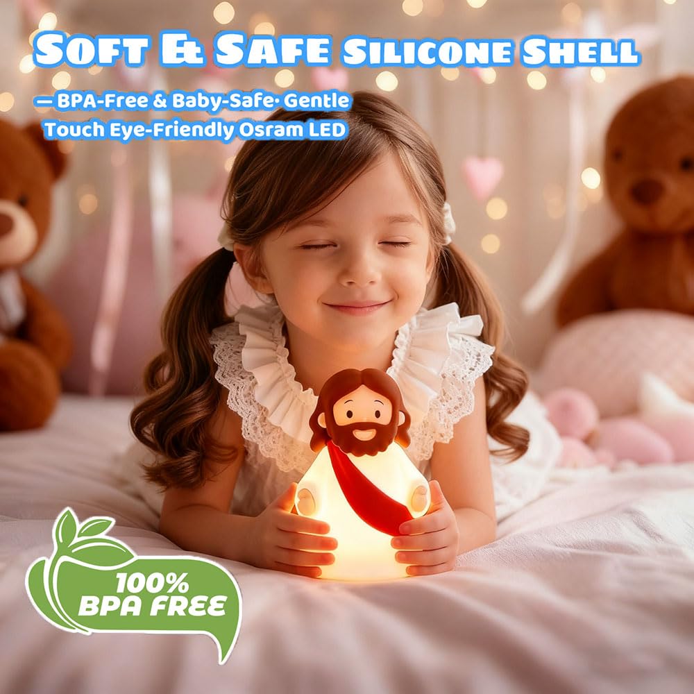 Magical Jd Little Jesus Night Light Mini Jesus Silicone Lamp Dimmable Nursery Nightlight For Kids Rechargeable Bedside Touch Lamp Perfect For Christmas  Easter And Baptism Gifts (Red)