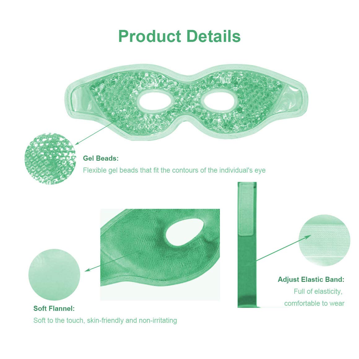 Ruzzut Cooling Gel Eye Mask with Eye Holes, 2 PCS Cold Eye Packs for Puffiness & Swelling, Reusable Hot Cold Compress Heat Ice Gel Pack, Green and Blue