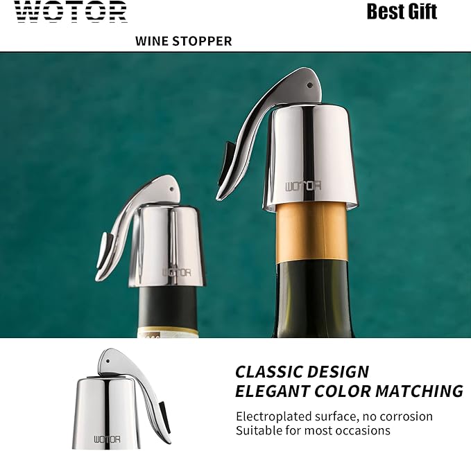 WOTOR Wine Stoppers Stainless Steel Wine Bottle stopper Plug with Silicone Reusable Wine Saver Leak proof Keep Fresh Silver 3 pack