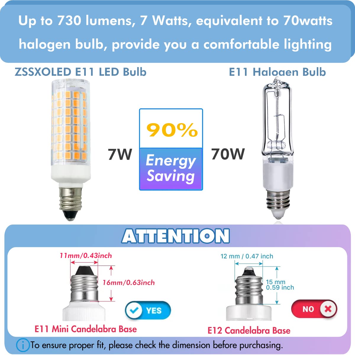 Zssxoled [Pack Of 8] E11 Led Bulb 7W Dimmable E11 Mini Candelabra Base 75W Halogen Equivalent  T3/T4 Jd E11 Led Light Bulb For Chandelier Cabinet Ceiling Fan Decorative Lighting Warm White 3000K