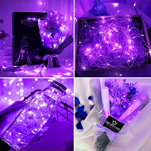 Omika 2 Pack Battery Operated Uv Blacklight Led String Lights 16.4Ft, 8 Modes, Purple, Flexible With Remote For Halloween Décor