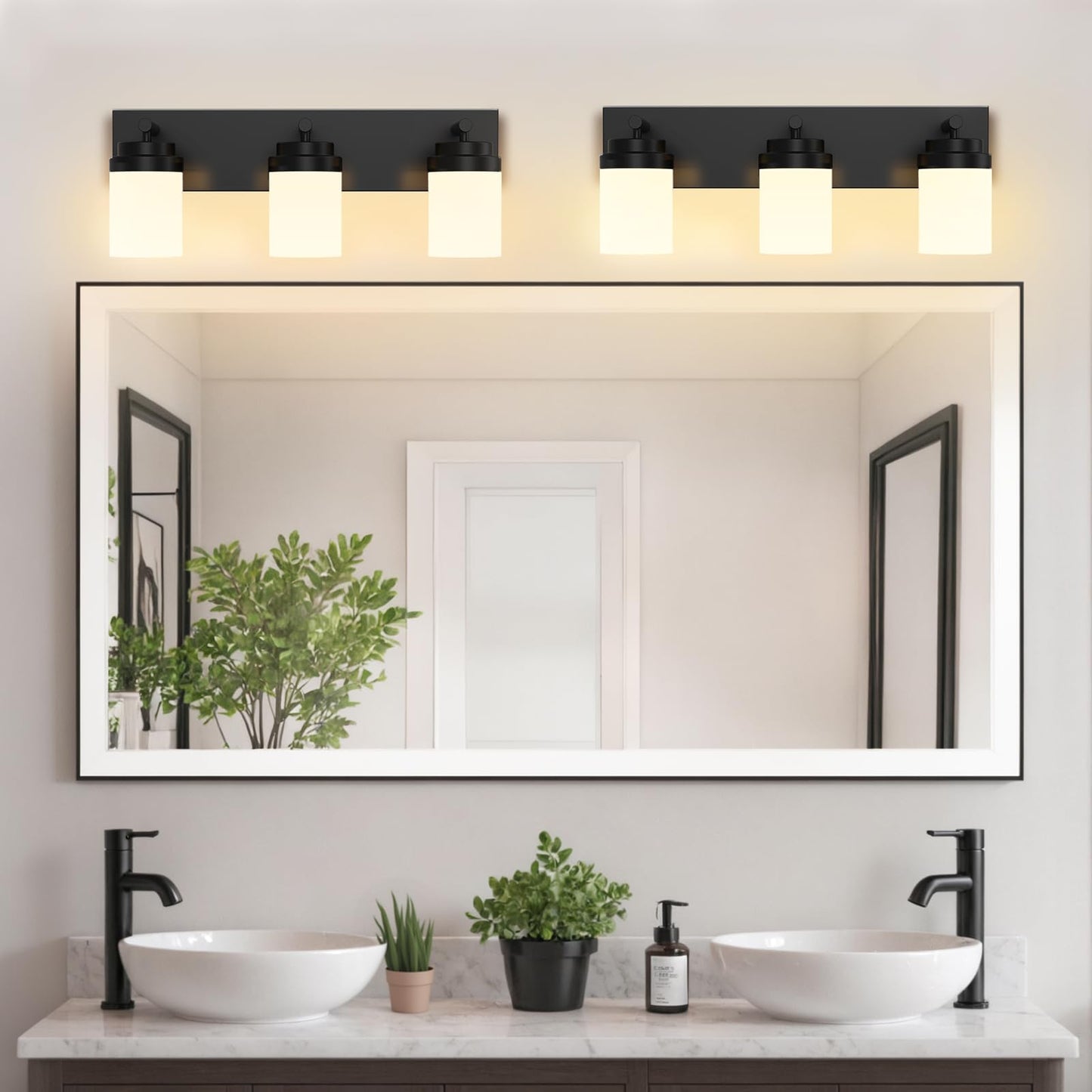 Izorro Bathroom Vanity Light Fixture  3-Light 22 Inch Matte Black Bathroom Light Fixtures Over Mirror  With White Glass Shade  Modern Farmhouse Vanity Lights  Rustic Restroom Lighting Fixtures