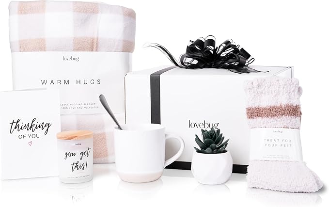 lovebug Get Well Soon Gift Basket for Women – After Surgery Gifts, Feel Better Care Package with Blanket, Candle, Socks, M...