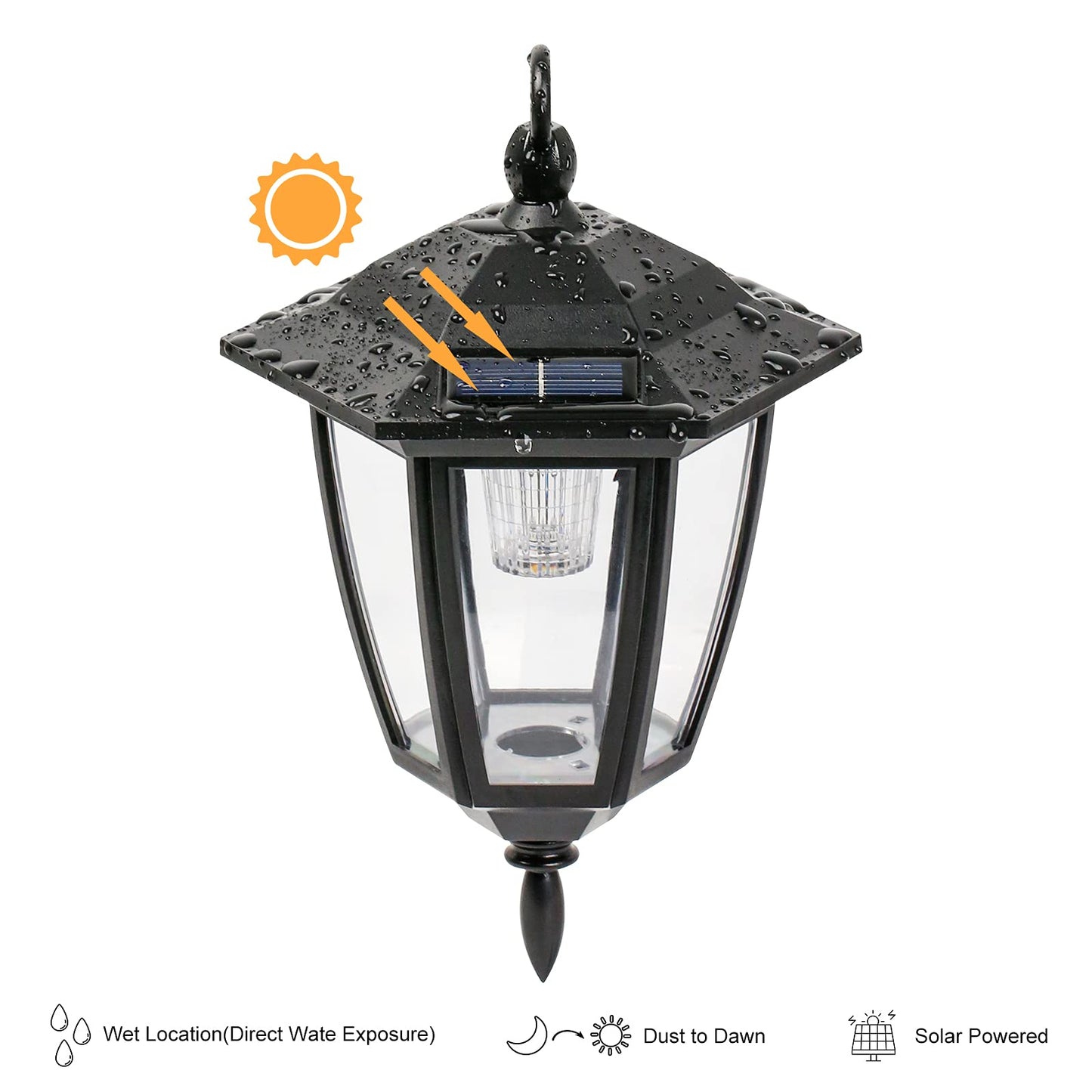 Viewsun Solar Hanging Lights, Waterproof Plastic Lanterns, 2 Pack, White, with Shepherd Hooks for Garden, Patio, Backyard, Pathway Decor