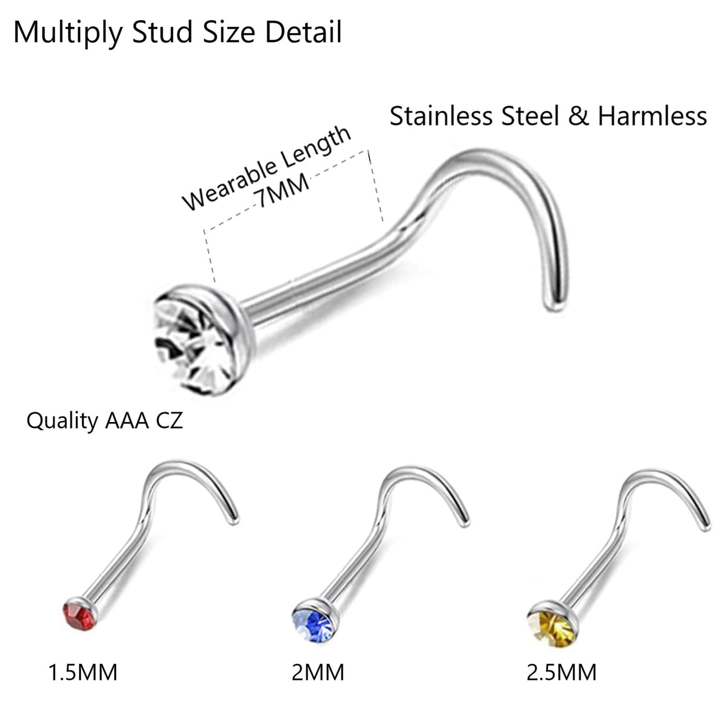 3 Sets 160 Pcs Nose Rings & Studs, Screw Shaped Surgical Stainless Steel Nose Piercing Jewelry - Colorful Hoops for Women & Men,