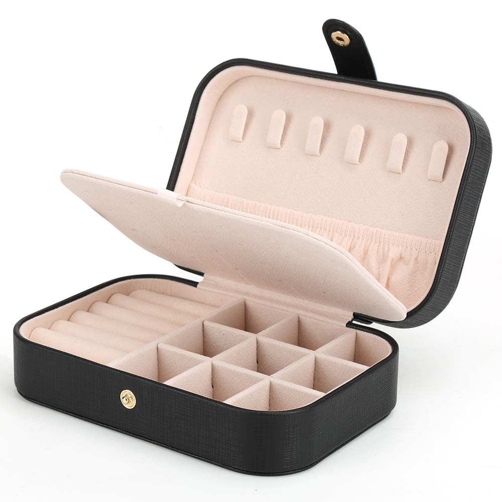 FEISCON Small Jewelry Box Necklace Ring Storage Organizer Mini Jewelry case Double Layer Travel Jewelry Organizer for Women Girl