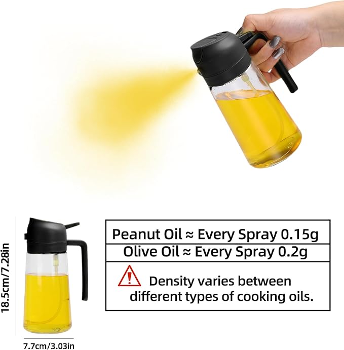 Aovdy 16oz/470ml Glass Olive Oil Sprayer for Cooking - 2 in 1 Olive Oil Dispenser Bottle Spray and Pour for Kitchen Gadgets Cooking Air Fryer Salad BBQ (Black)