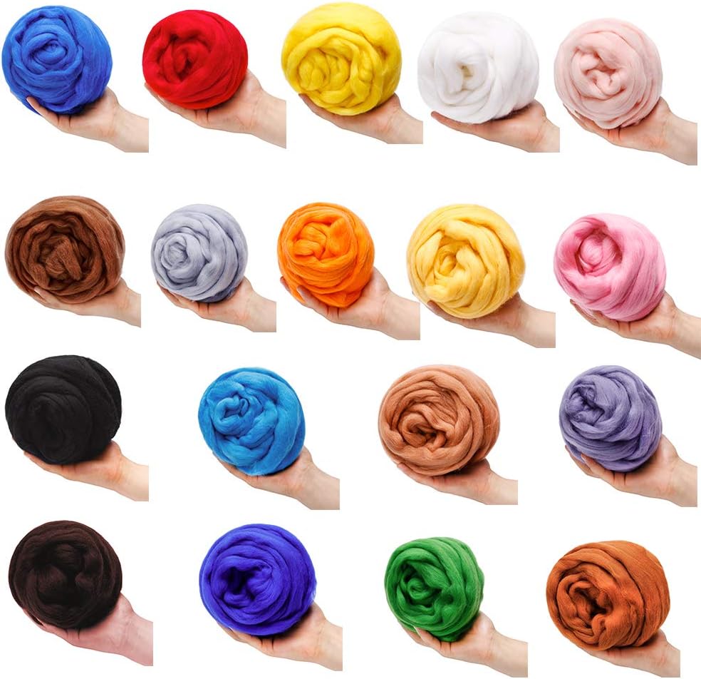 3.53oz Wool Roving Yarn, Wool Felting Supplies, Pure Wools, Chunky Yarn, Spinning Wool Roving for Needle Felting Wet Felting DIY Hand Spinning (Bright Yellow)