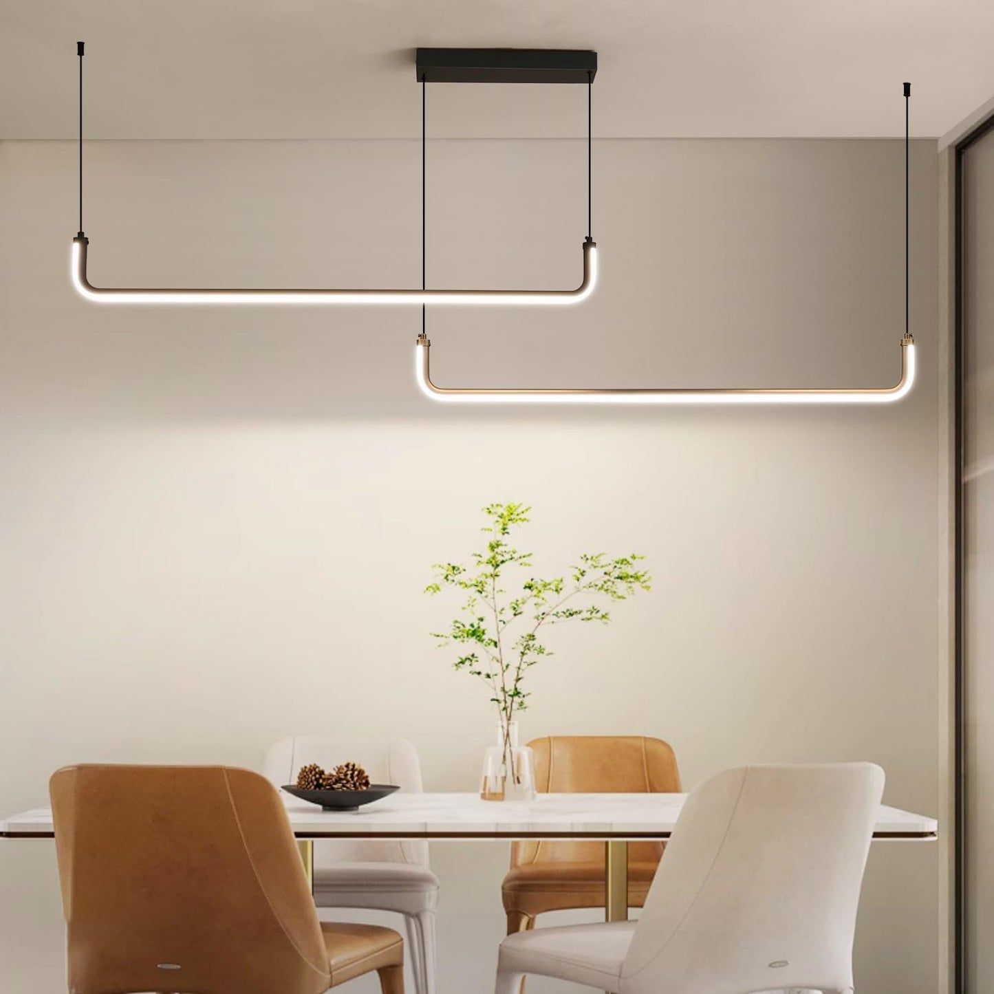 Mikeru 2-Light LED Chandelier, 70in Aluminum Pendant Light, Remote Control, 3000K-6500K Adjustable Color, H-Black, Model TC-MX36
