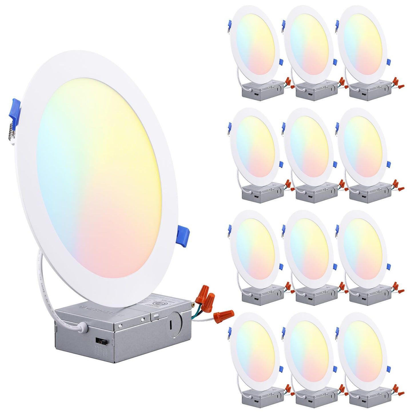 TORCHSTAR 8 Inch Ultra-Thin LED Recessed Lighting, 5CCT, Aluminum, Model A-79310, 18W 1450LM, Dimmable, ET