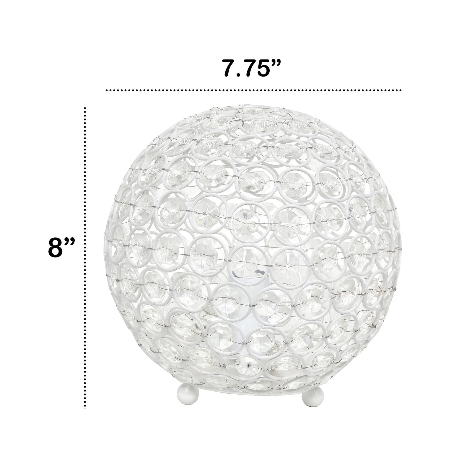 LALIA HOME Elipse Medium Table Lamp - 8in Metal Crystal Round Sphere - White - Model 1270-LHT-3009-WH