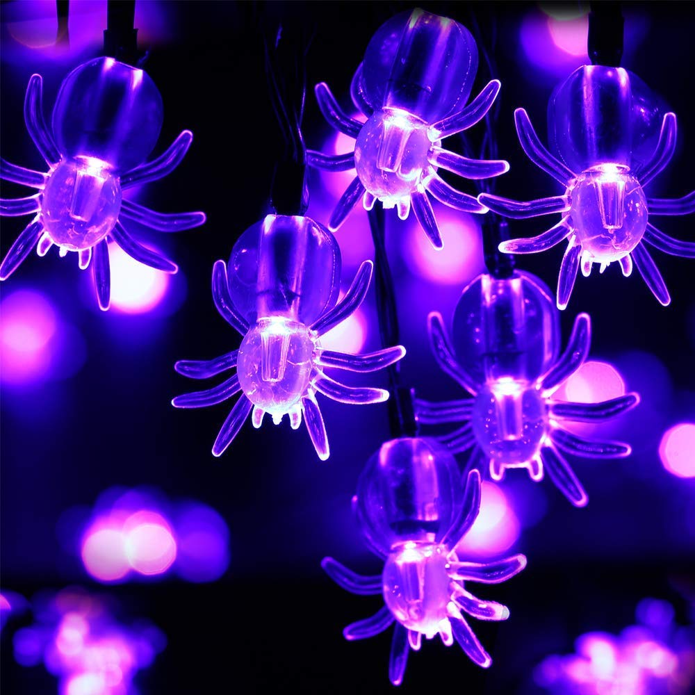 Recesky 70 Led Spider String Lights, 22.6Ft Waterproof Purple Decor, Model Lchled100L/2F For Halloween Indoor/Outdoor Use