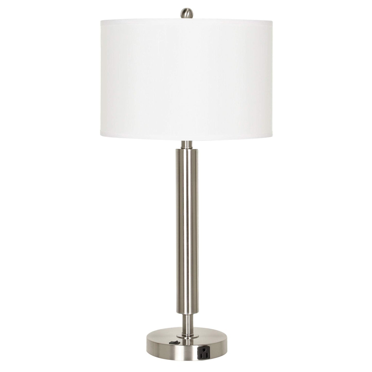 Benzara Metal Table Lamp with Fabric Drum Shade 30x15x15 in. White & Silver Model BM233289