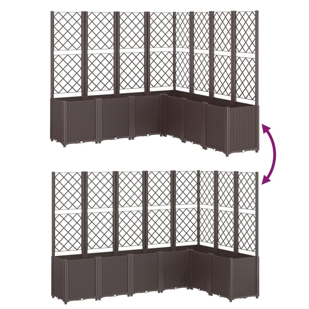Xolmizyn Modular Garden Planter with Trellis, 63 x 63 x 55 Inch Large Outdoor Raised Bed for Climbing Plants, Weather Resistant Synthetic Polypropylene Plant Box, Brown