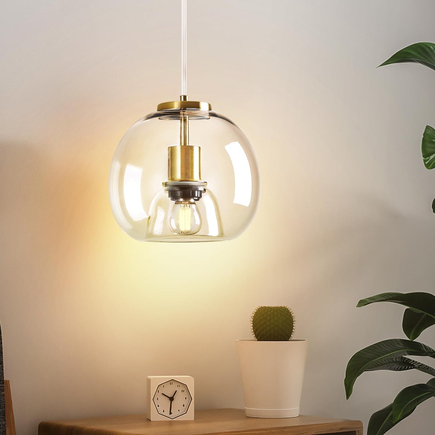 Lbsqj Clear Glass Pendant Lights Kitchen Island 2 Pack 7.87 Glass Globe Pendant Light Gold Hanging Light Fixture Modern Pendant Lighting For Kitchen Island Bedroom Dining Room