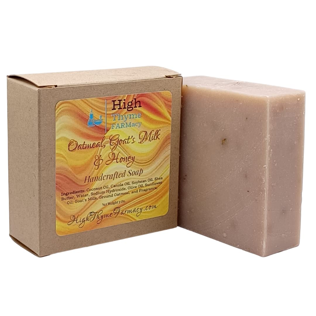 High Thyme FARMacy Oatmeal, Goat's Milk & Honey Handmade Soap - Exfoliating Goat Milk Soap - Dry Skin Remedy Goats Milk Soap - L