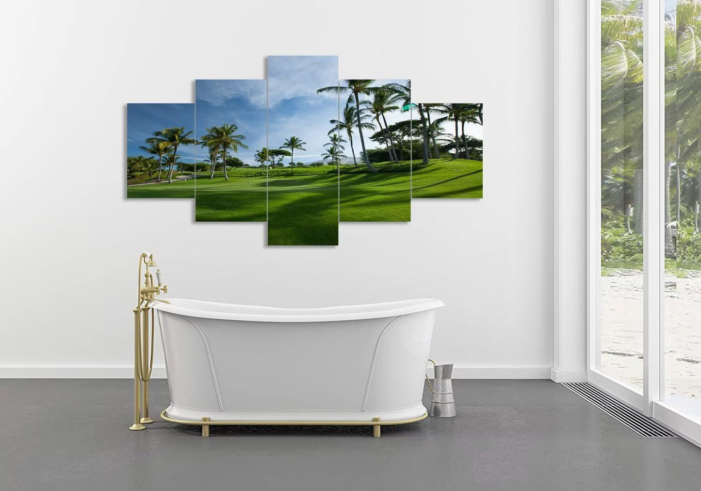 Hawaiian Golf Courses Canvas Wall Art for Office Living Room Bedroom Bathroom Home Decorations Hawaii Maui Island Pictures Posters Framed Artwork Ready to Hang(50''W x 24''H)
