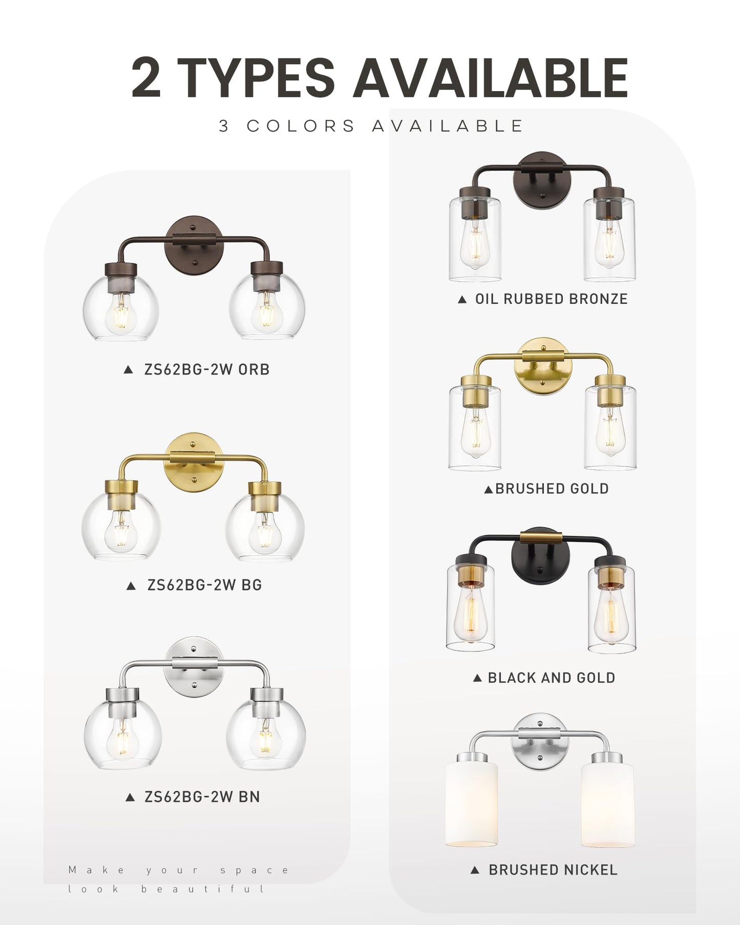 Zeyu 16 Inch Wall Sconce Lighting For Bathroom  Gold Bathroom Vanity Light  2-Light Vanity Lights With Clear Glass Globe Glass  Brushed Gold Finish  Zs62Bg-2W Bg