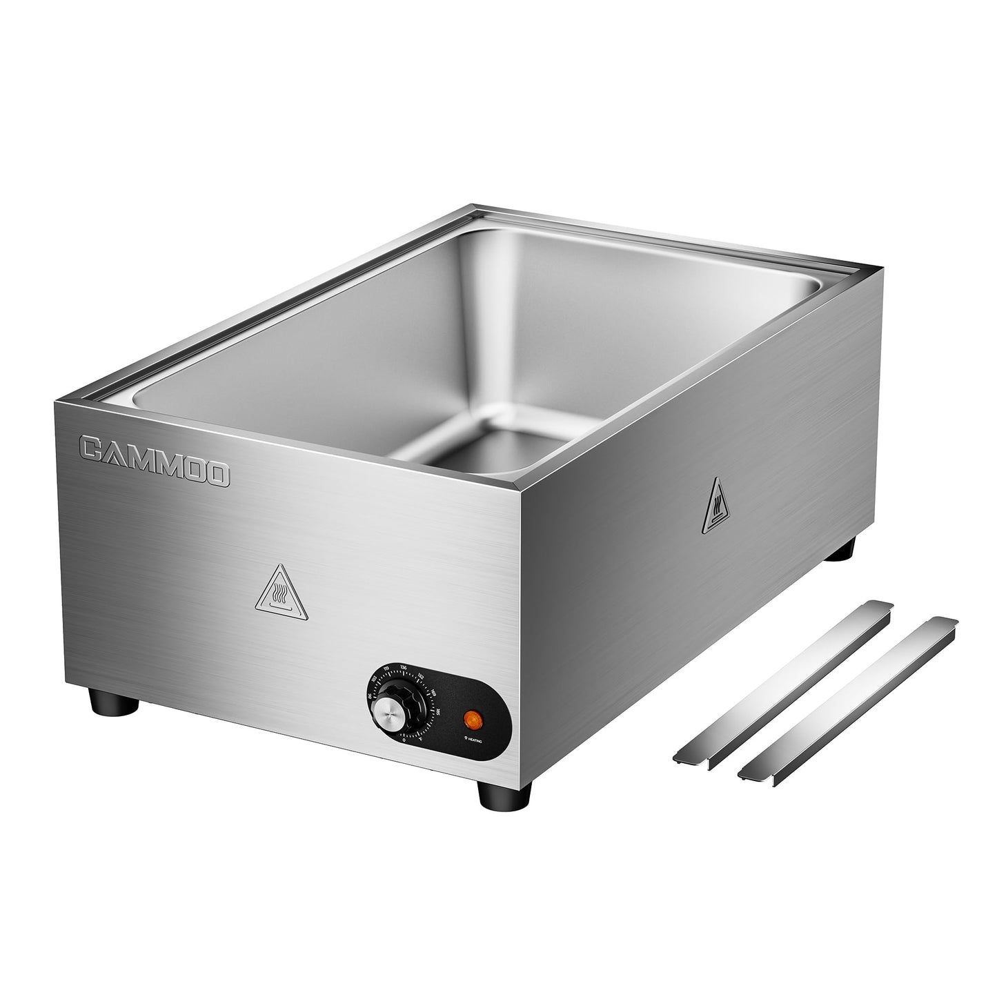CAMMOO 1200W Electric Steam Table Food Warmer, Bain Marie 86-185°F Adjustable Temp, Countertop Stainless Steel Buffet Steam, Commercial Food Steamer for Catering Restaurant