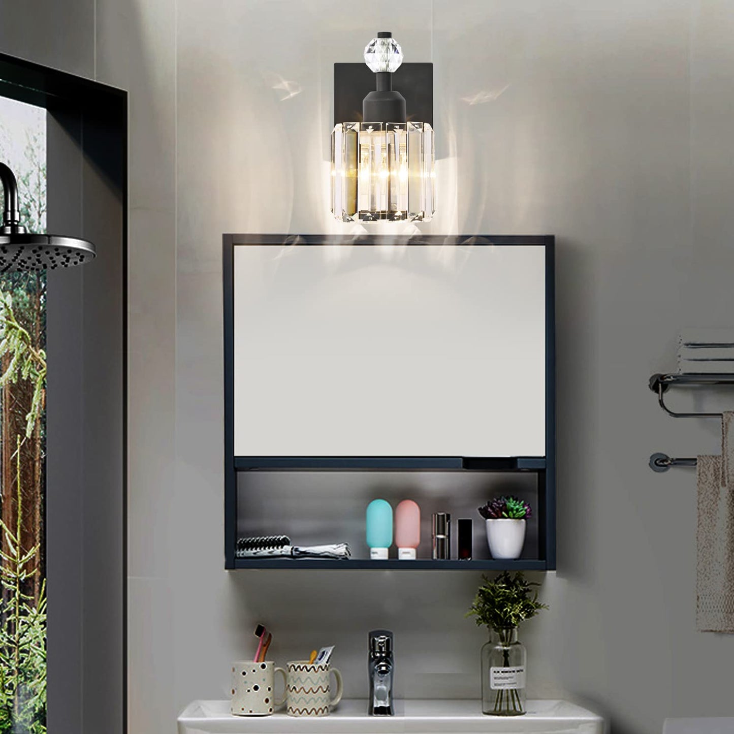 PRESDE Bathroom Vanity Lights Modern Crystal 1-Light Metal Fixture Black
