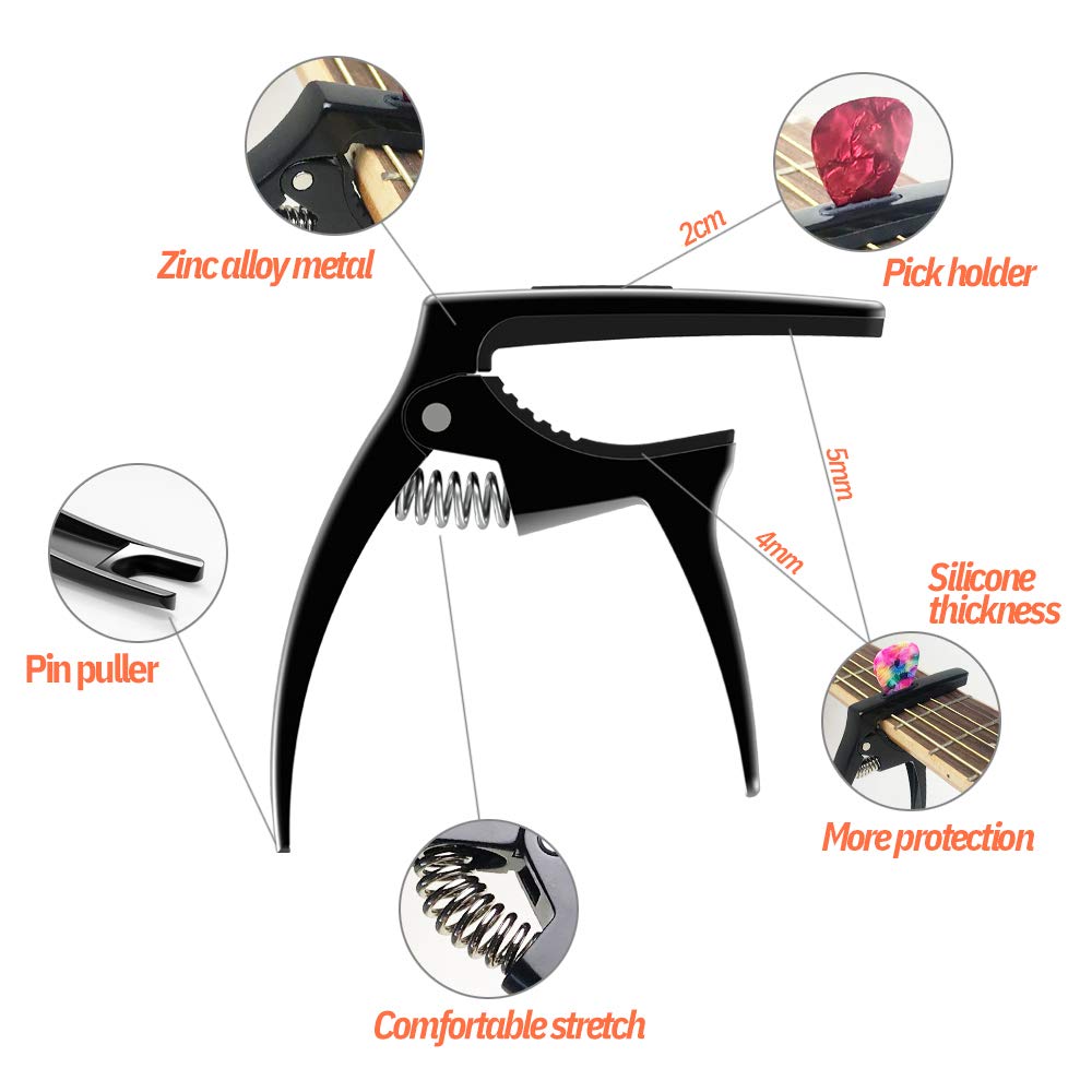 Tanmus 3In1 Guitar Capo For Acoustic And Electric Guitars,2 Pack(With Pick Holder And 6Picks),Ukulele,Strings Accessories