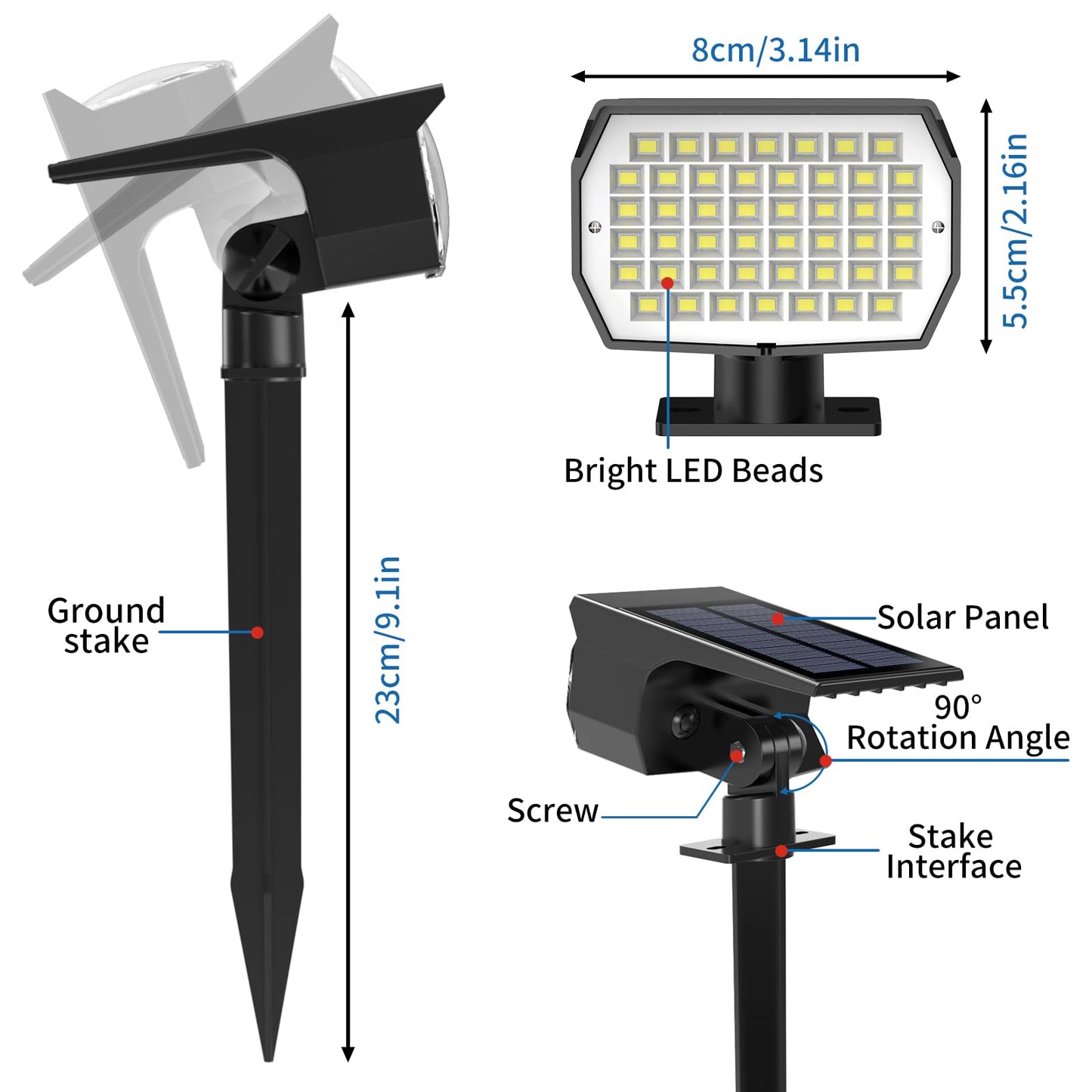 Tadyreal Solar Spot Lights Outdoor 6 Pack, [46 LED/3 Modes] Solar Landscape Spotlights Waterproof, 2-in-1 Auto On/Off Solar Powered Lights for Outside Yard Garden Wall Pathway(Cool White)