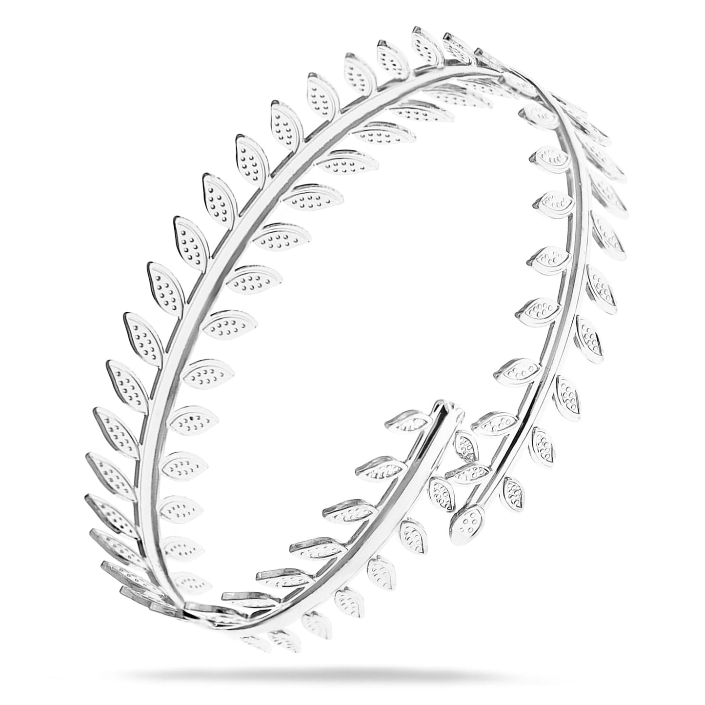 RechicGu Greek Roman Laurel Leaf Bracelet Armband Upper Arm Cuff Armlet Festival Bridal Adjustable Bangle Minimalist Silver