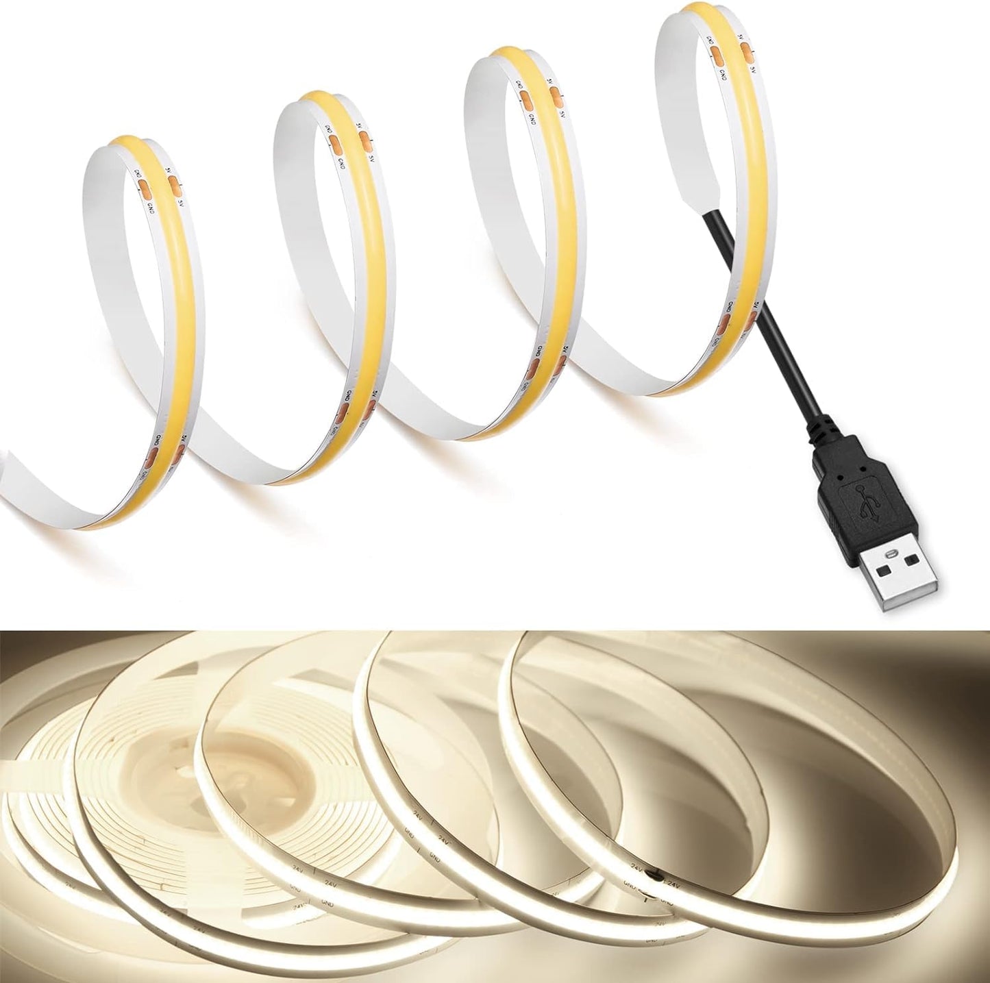 MDee COB LED Strip Light 4000K Nature White USB Powered 5V, 3.28ft/1m, CRI 90+, 800LM/m, 320 LEDs