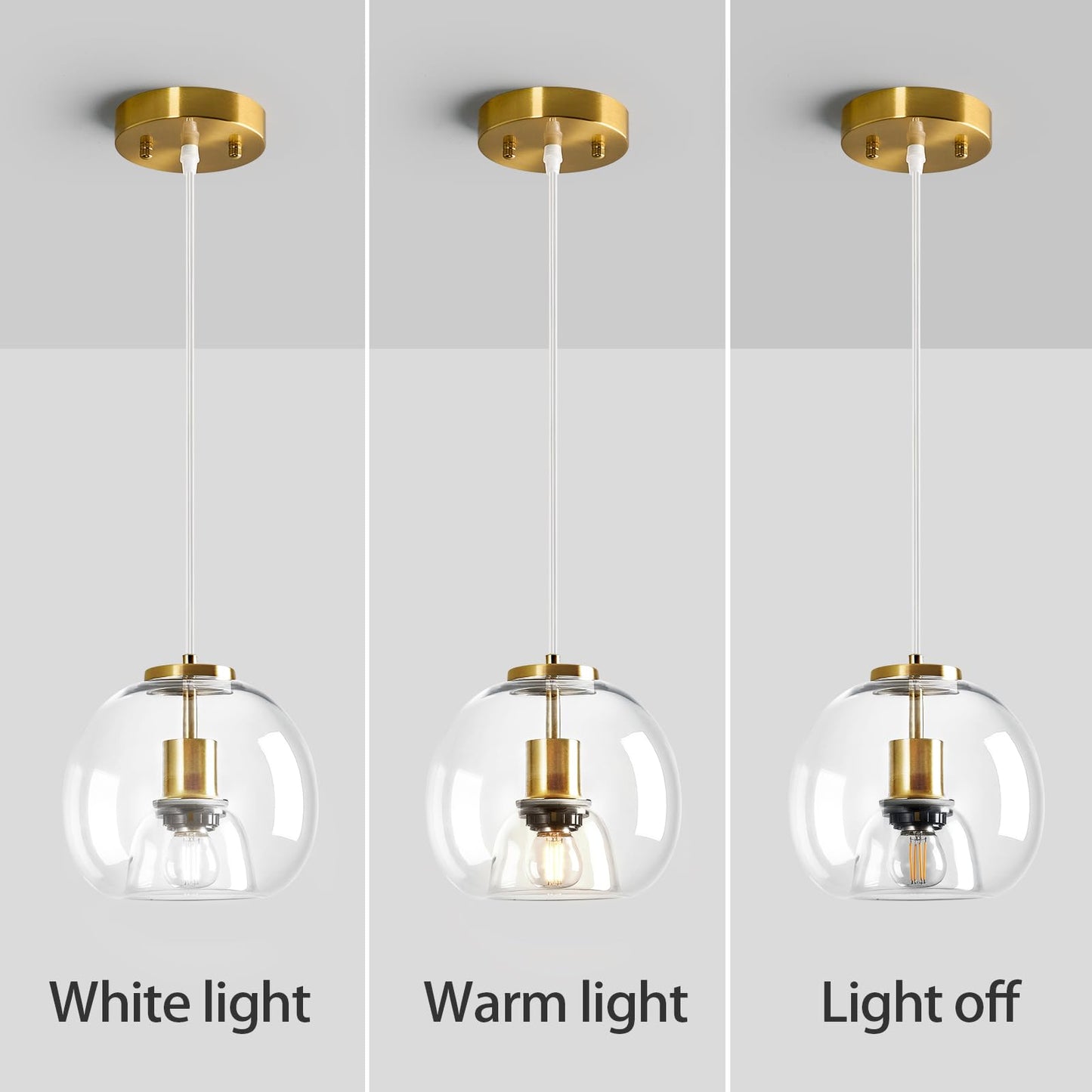Lbsqj Clear Glass Pendant Lights Kitchen Island 3 Pack 7.87 Glass Globe Pendant Light Gold Hanging Light Fixture Modern Pendant Lighting For Kitchen Island Bedroom Dining Room