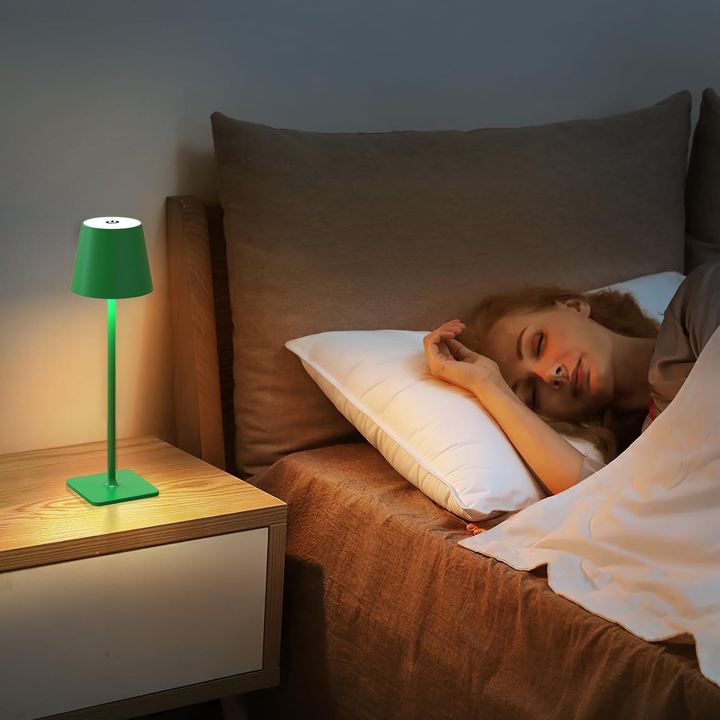 Yogaret Green Cordless Table Lamp Set of 2, Dimmable, Metal, Model Yogaret-Dinner Lamp