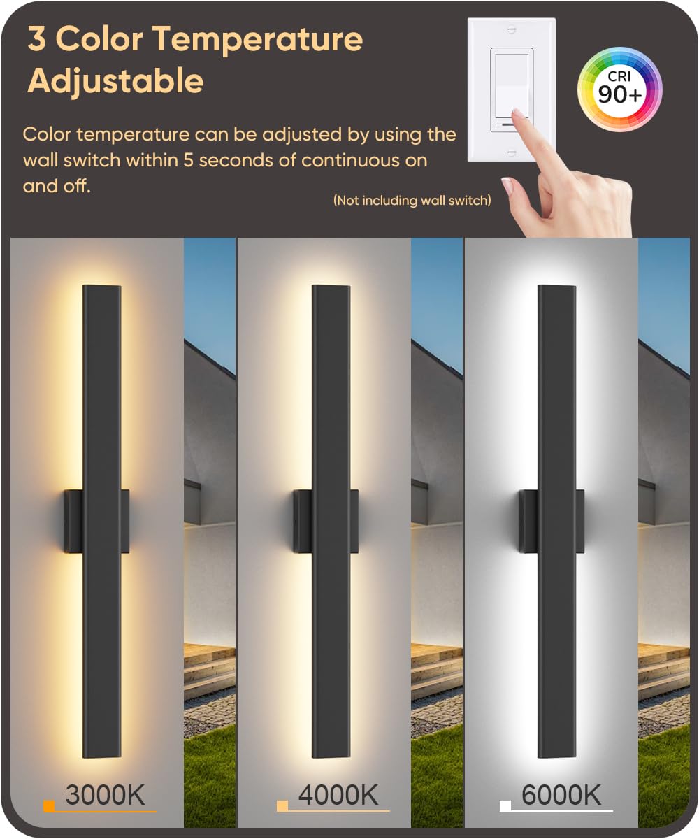 Aipsun 2 Packs Outdoor Wall Sconce  3000K 4000K 6000K  31.5In Modern Black Exterior Light  Long Led Linear Wall Light Outside Lighting For Entrance  Hallway  Garage  Porch(3Cct)