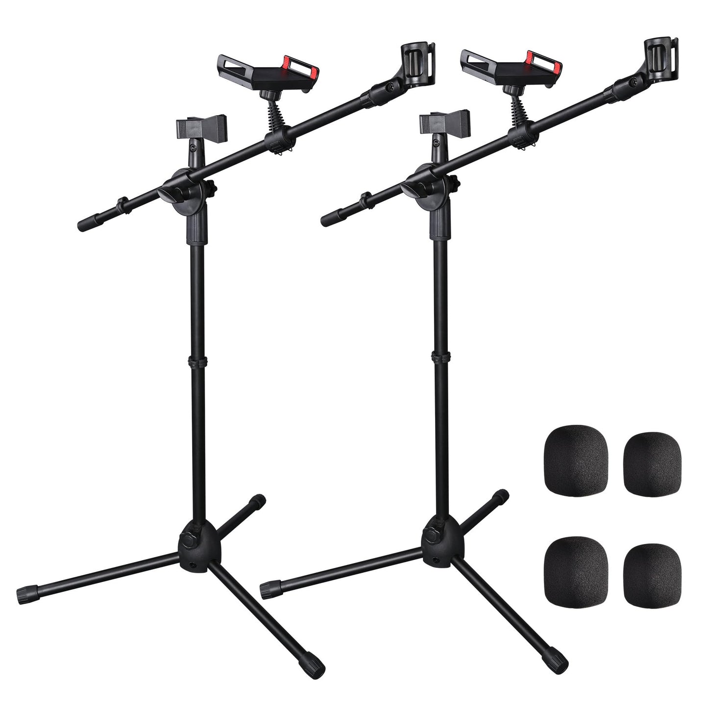 Aw 2 Pack Microphone Boom Arm Stand Adjustable Tripod W/Phone Holder Dual Mic Clip