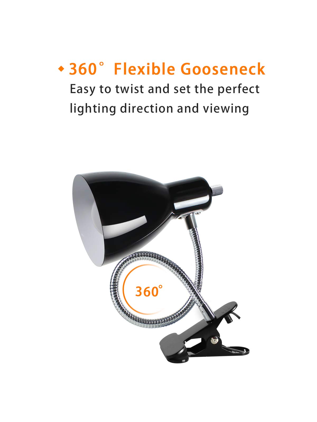 LALISU Desk Lamp Eye-Caring Gooseneck Clip Light, Portable Reading Lamp, Black, Model LALISULALITB004