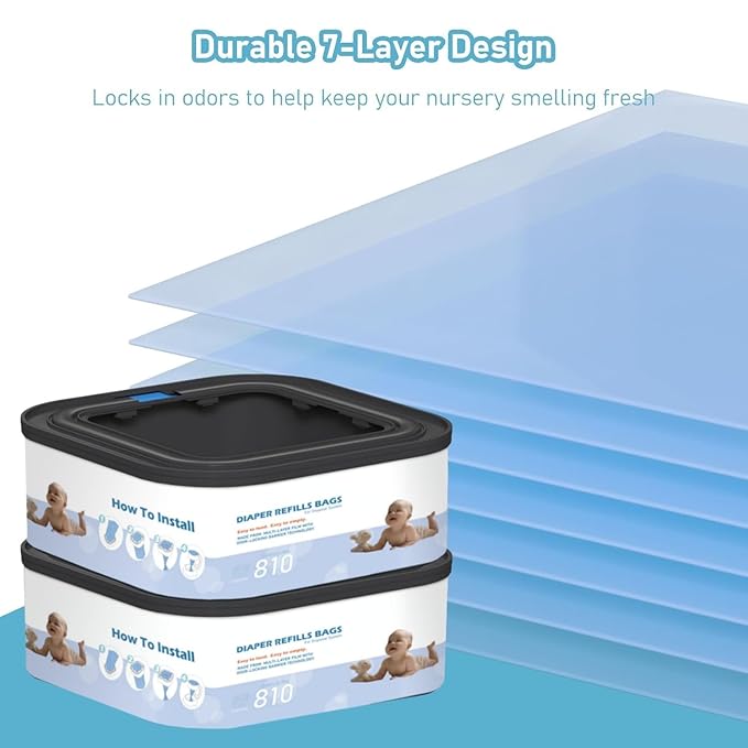 2 Packs Jumbo Square Refills Disposal Bags Refill Compatible with Diaper Genie Compact and Select Pails (Not Fit Classic Version Pails), Hold Up to 810 Newborn-Sized Diapers Per Refill